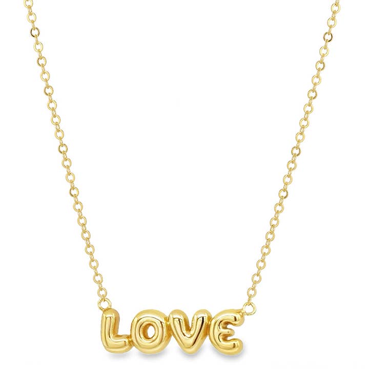 Oh Love Bubble Letter Gold Necklace for wholesale by Jūratė Los Angeles