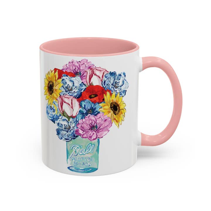 Blue Cava - Wholesale Coffee Mug - Spring Floral Mason Jar Two Tone Ceramic Mug - 11 oz & 15 oz5