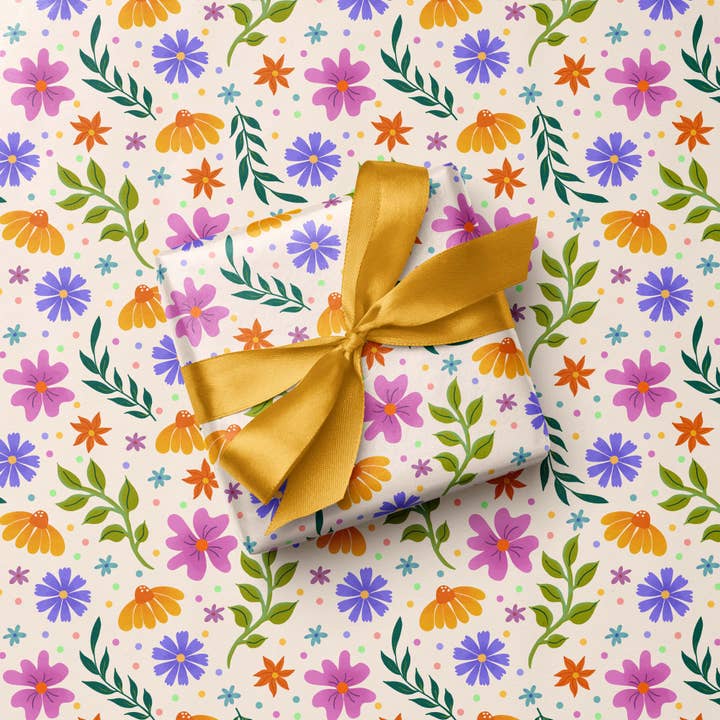 Tikkled Pink - Wholesale Flat Wrap - Ditsy Floral Gift Wrap Flat Sheets | Birthday Flowers Gift