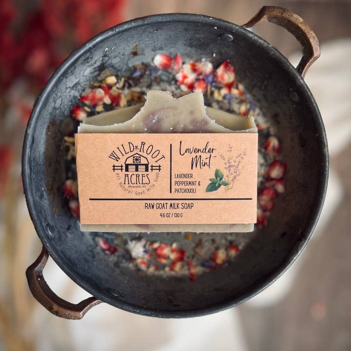 Lavender mint goat milk soap bar for wholesale by Wild Root Acres LLC