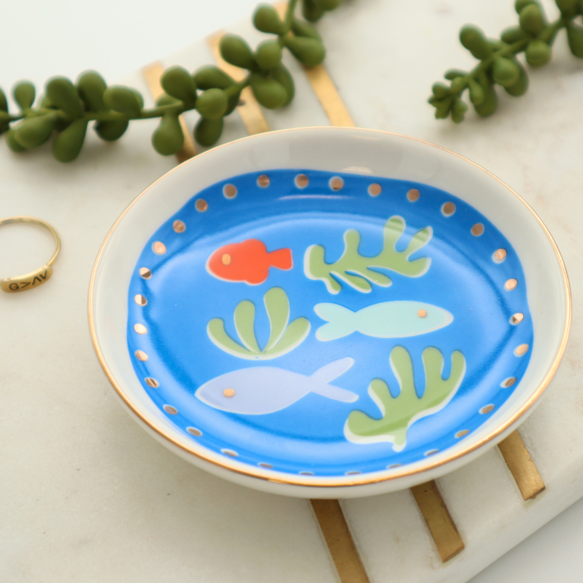 Properly Improper – wholesale Jewellery dish – Round Trinket Tray Swimming Fish4