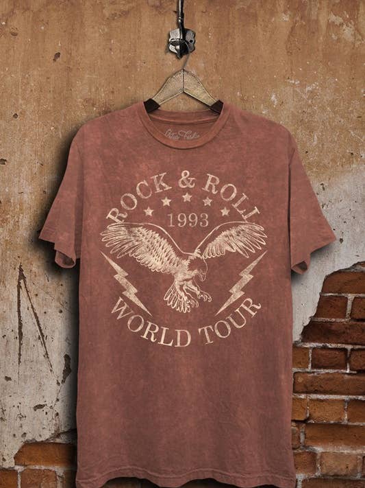 Lotus Fashion Collection – T-shirt gráfica - Mulher por atacado – Top Gráfico da Turné Mundial do Rock Roll1