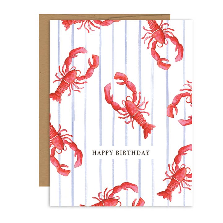 Red Lobster Happy Birthday Coastal Summer greeting card for wholesale by Jessica Frasz Studio
