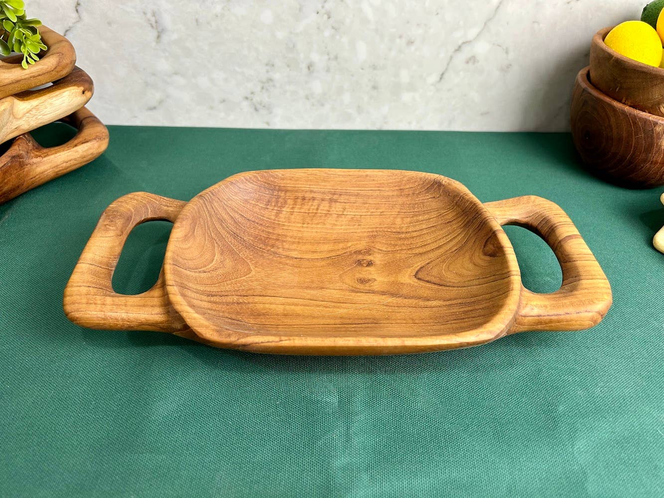 Tuckahoe Hardwoods – Engroshandel Pyntebakke – Rustikt teaktræsfad med håndtag - lille8