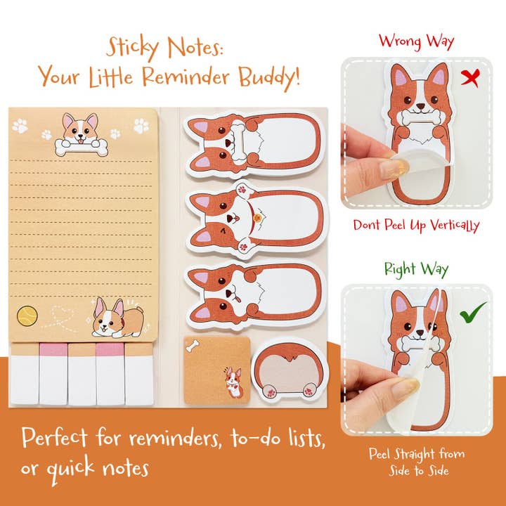 Wrapables.com - Vente Notes autocollantes/post-it - Ensemble de 440 feuilles de notes autocollantes Wrapables, Corgi2