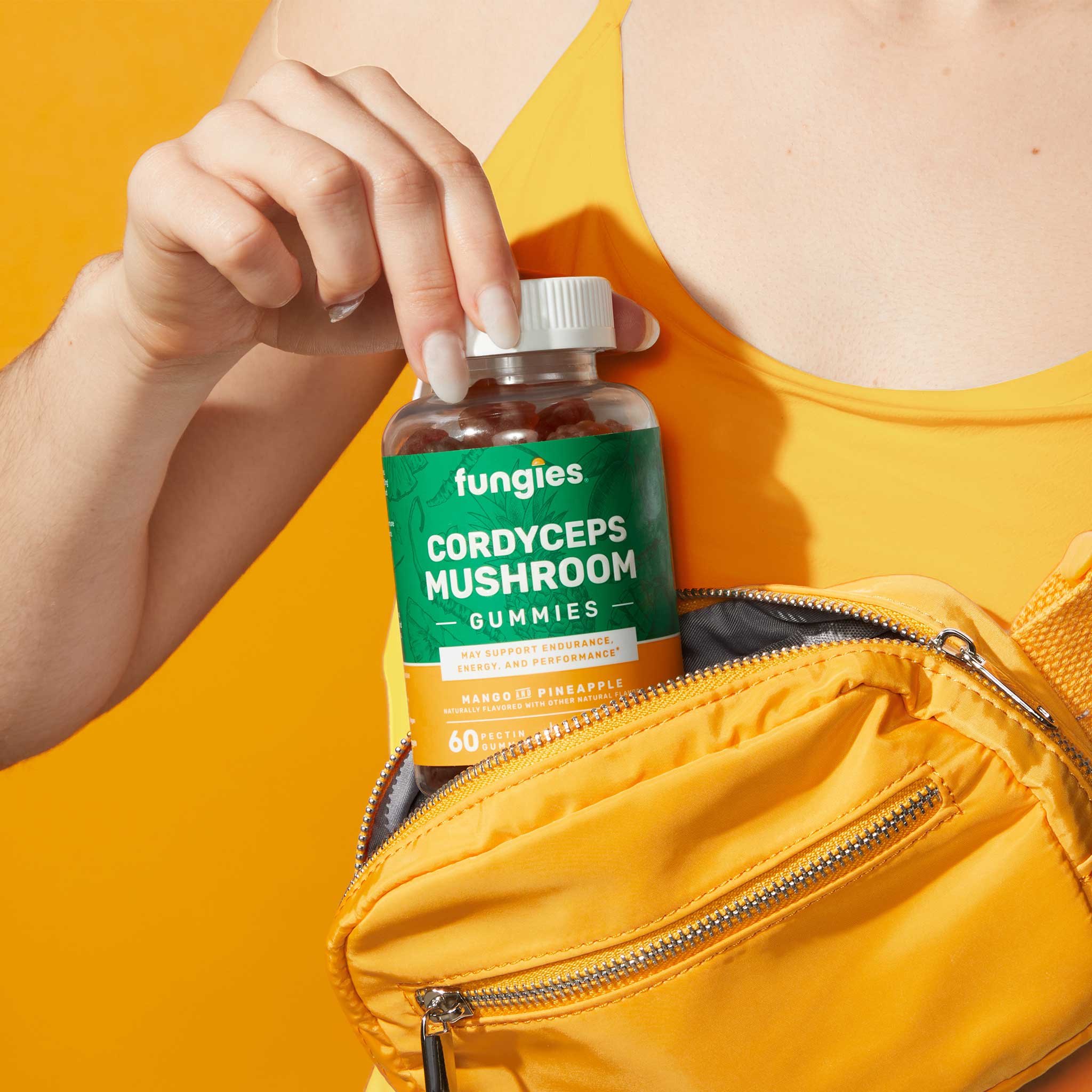 Fungies Mushroom Gummies – Großhandel Nahrungsergänzungsmittel/Vitamin zum Einnehmen – Fungies Cordyceps Pilz Energieriegel mit Mango und Ananas3