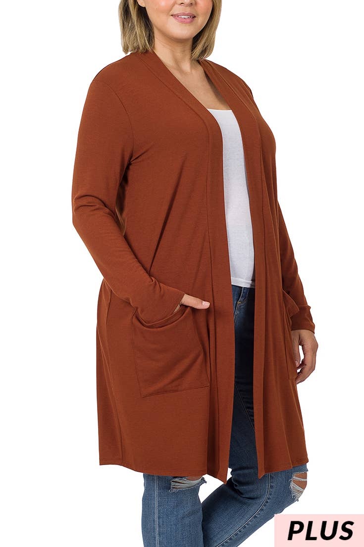 Wholesale Plus Long Sleeve Slouchy Pocket Open Cardigan for your store - Faire  Canada