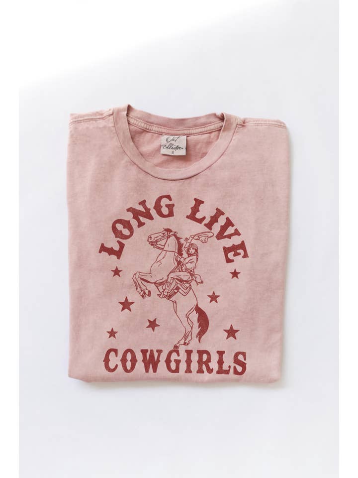 OAT COLLECTIVE - Wholesale Screen Printed T-Shirt - Women's - LONG LIVE COWGIRLS Mineral Washed Graphic Top