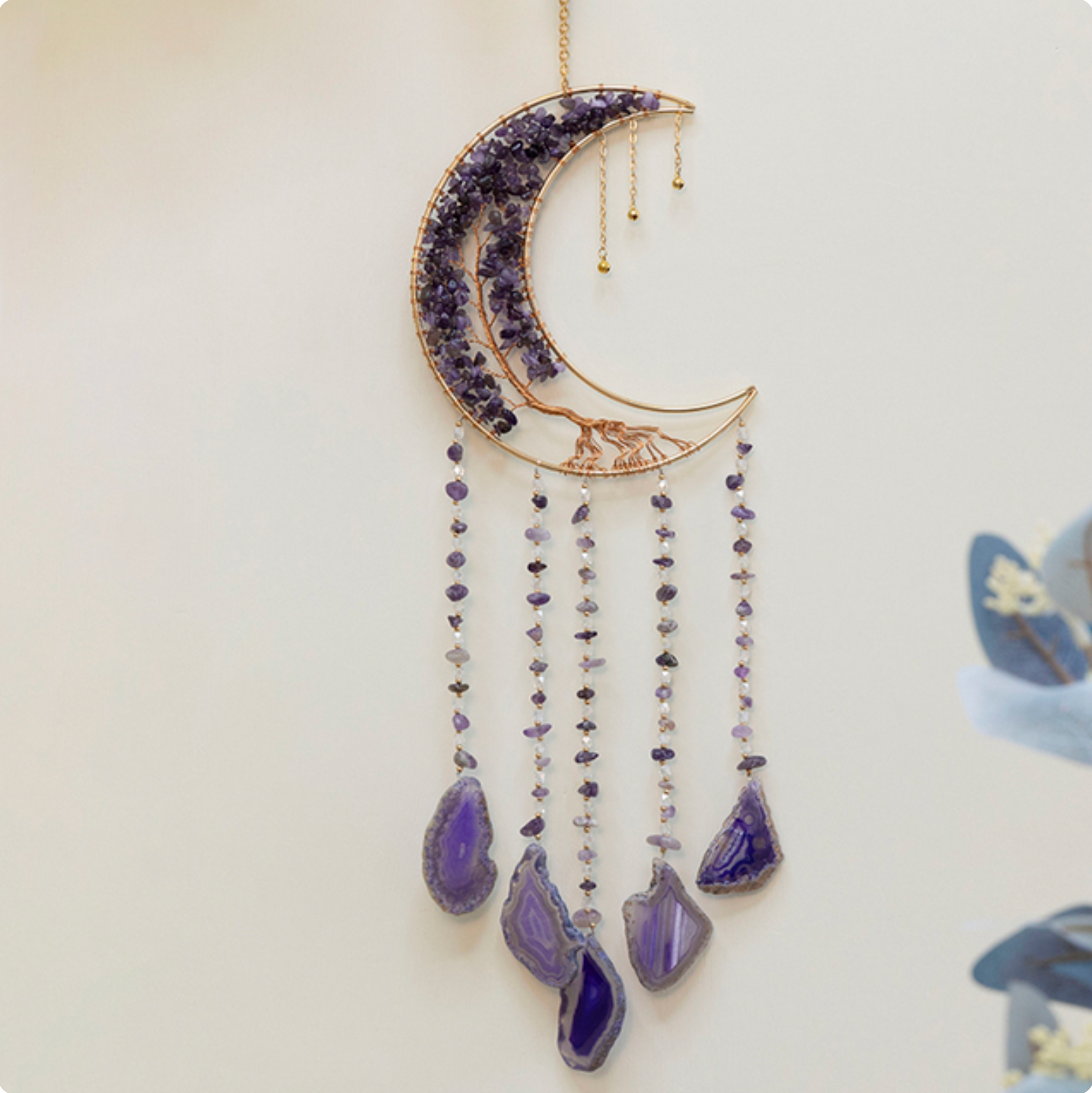 Crystolver (We Cover All Import Fees) - Venta al por mayor Atrapasueños - Atrapasueños de luna con árbol de la vida y cristal de 60 cm0