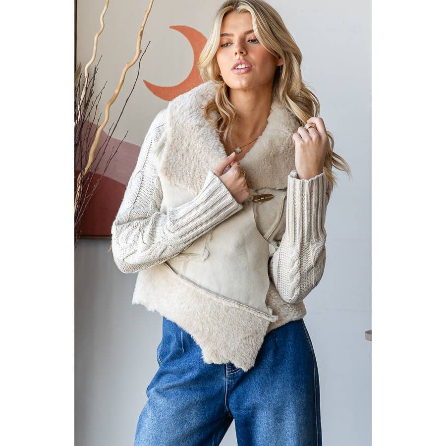 Oli&Hali - Wholesale Leather Jacket - Women's - FAUX LEATHER WINTER JACKET WITH SWEATER SLEEVES1