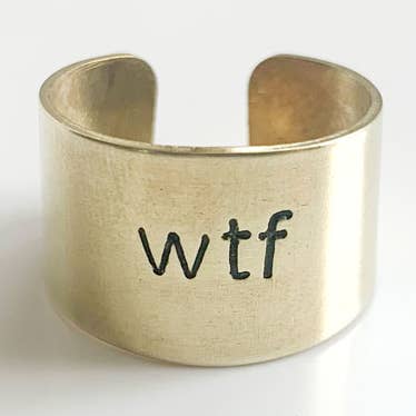 wtf, hand stamped brass ring, thick ring for wholesale by Grey Theory Mill