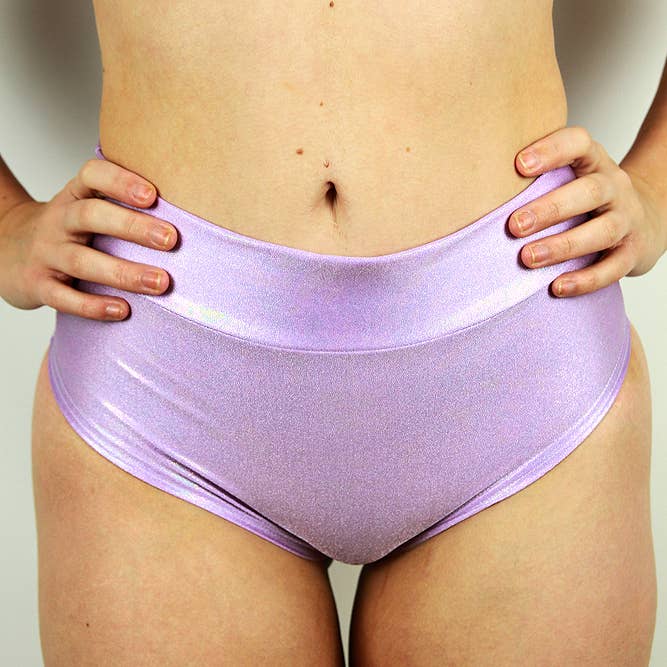 Lilac Sparkle HW Brazil Shorts - Minimal Booty Coverage for wholesale by Rarr Designs
