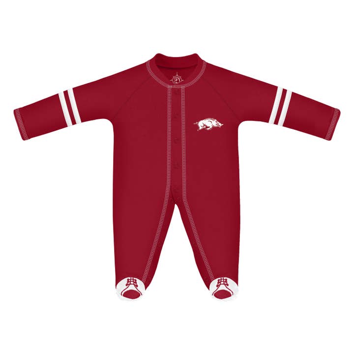 Arkansas Razorbacks Sports Shoe Footed Romper for wholesale by Creative Knitwear