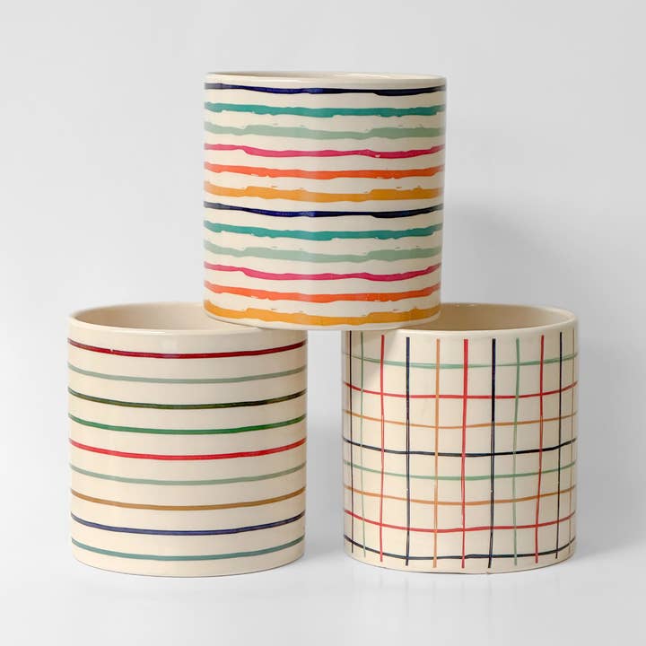 Jacobson - Wholesale Vase - 4.5"D Assorted Colorful Cylinder Ceramic Pots - Cream