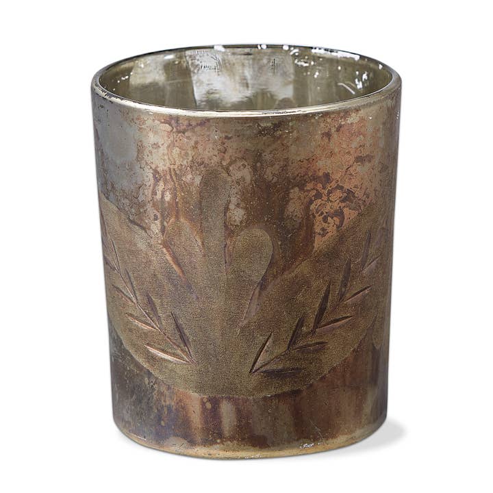 tag - Wholesale Candle Holder - Shimmer Handcut Leaf Tealight Holder - Antique Gold