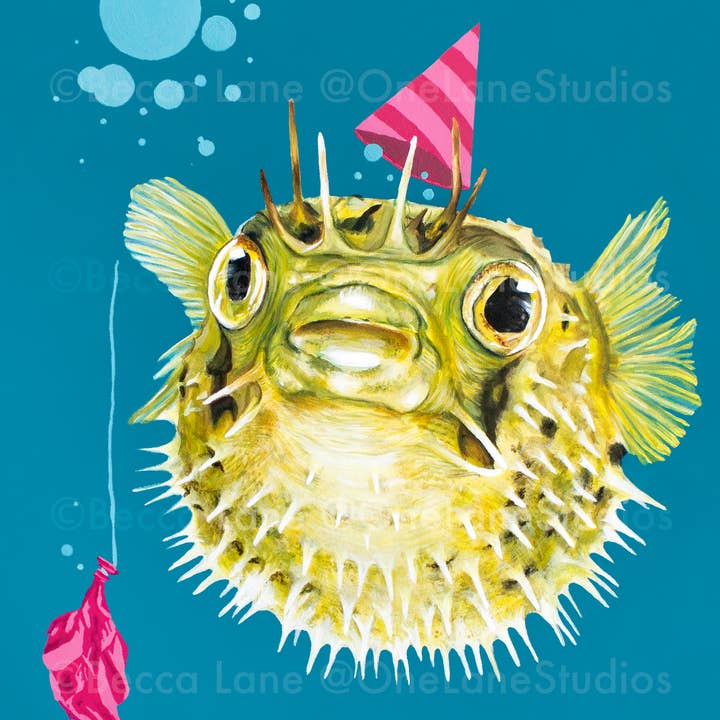One Lane Studios – Impressão artística por atacado – Phil (Peixe-Puffer) Print