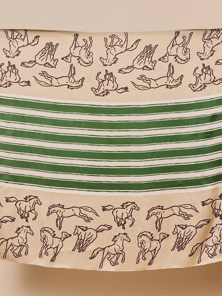 Six Stripe Silk Scarf in Tan & Hunter for wholesale by Oakbark & Chrome