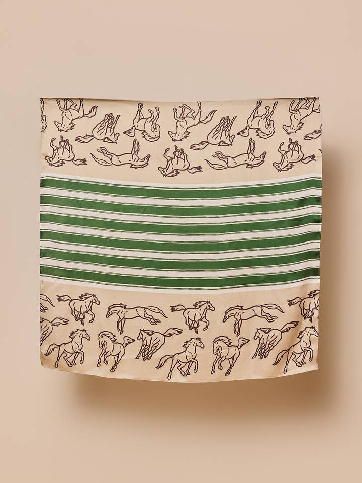 Silketørklæde med seks striber i tan & hunter for engroshandel hos Oakbark & Chrome