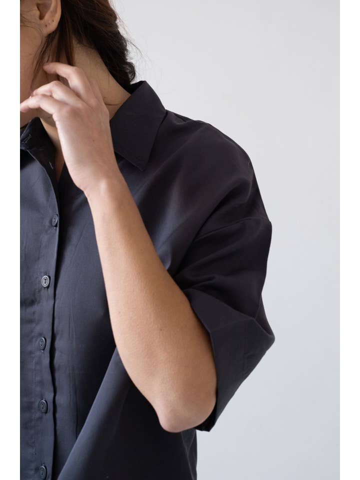 Hallow Tencel oversized shirt in black for wholesale on Faire