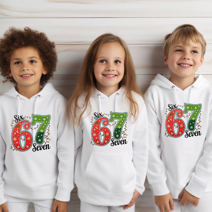 TheWorldOfMYes - Wholesale Screen Printed T-Shirt - Kids - Kids Six Seven Christmas Tee | Festive Holiday Shirt1