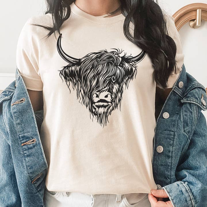 Kissed Apparel - Vente T-shirt sérigraphié – femme - Highland Cow, rustique, chic, ferme robuste, t-shirt Country Western10