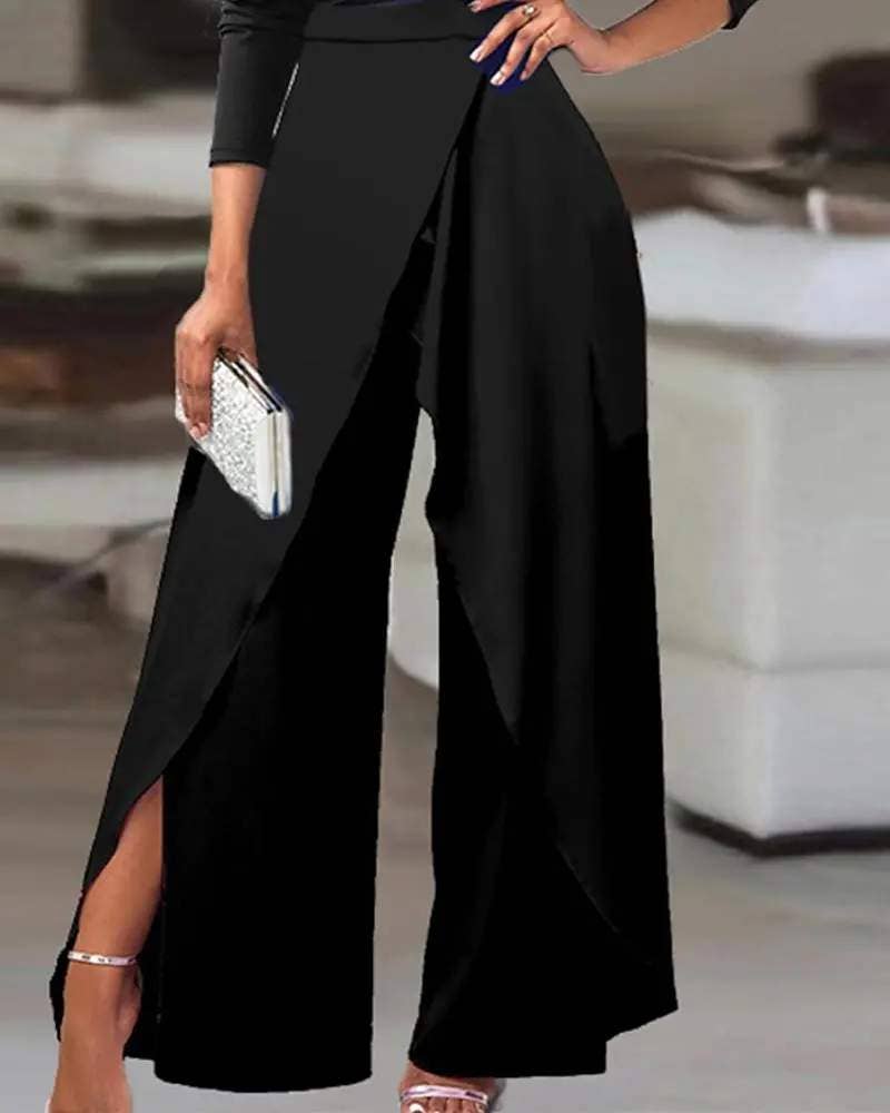 Queen Fashion - Wholesale Jumpsuit - Women's - ruched cold shoulder split hem wide leg jumpsuit4