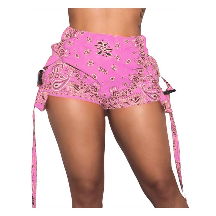 MB Fashion Wholesale - Wholesale Shorts - Women's - MB FASHION Bandana Print Shorts with Buckle Straps 4334R7