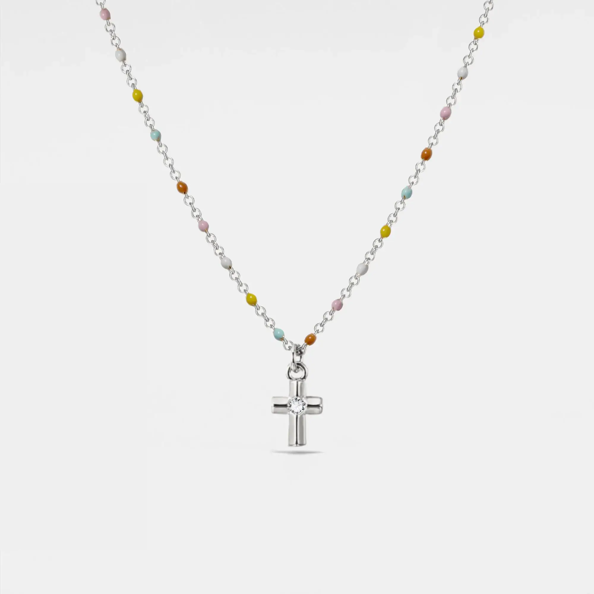 Perimade & Co. LLC - Wholesale Pendant/Charm Necklace - Cross Boho Color Bead Charm Necklace in 925 Sterling Silver2