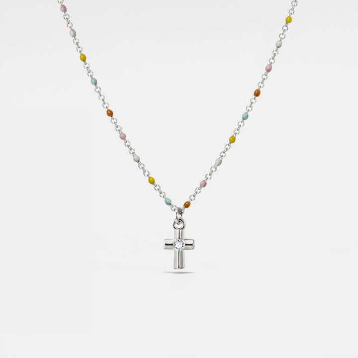 Perimade & Co. LLC - Wholesale Pendant/Charm Necklace - Cross Boho Color Bead Charm Necklace in 925 Sterling Silver2