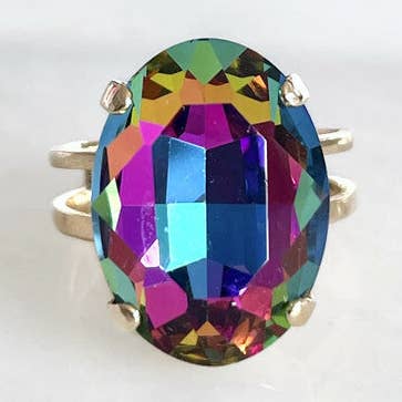 Anel oval de cristal arco-íris por atacado de Love Your Bling®