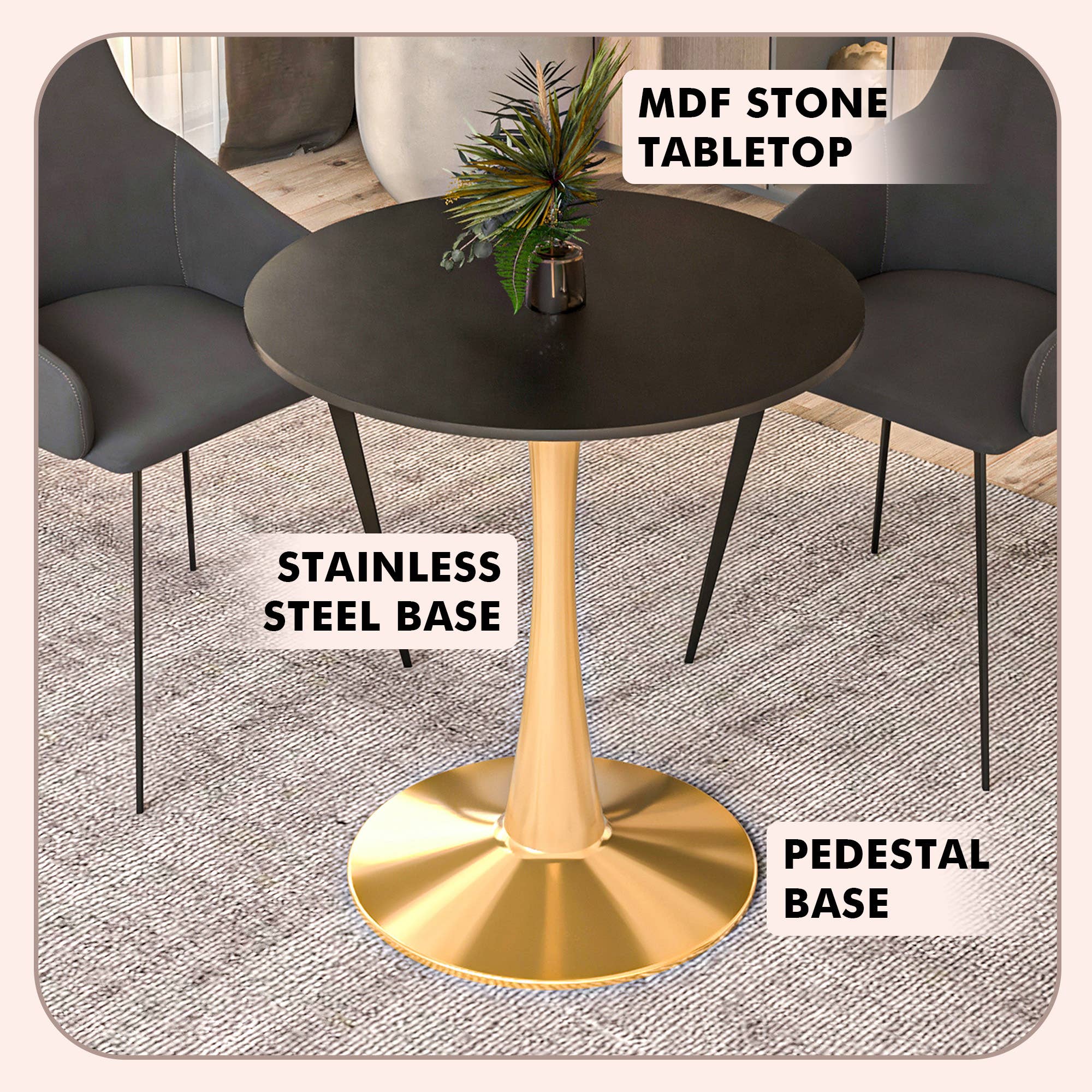 LeisureMod - Wholesale Side Table - Bristol Round Dining Table with MDF Wood Top and Gold Base2