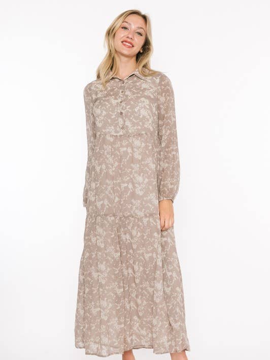 JURK MET BLOEMENPRINT VAN CHIFFON MET LANGE MOUWEN EN LAGEN - FD42254-A voor wholesale door Calista