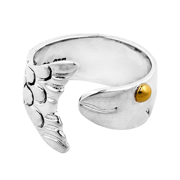 Traditional Fish Sterling & Brass Eye Fish Ring for wholesale by The East Wind Silver Co. ltd.