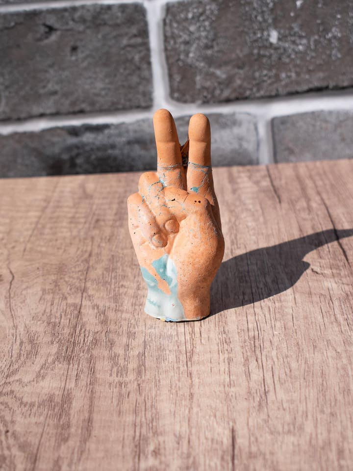 Concrete Peace Sign Ring Holder Bookshelf Decor for wholesale by Shutterhaus