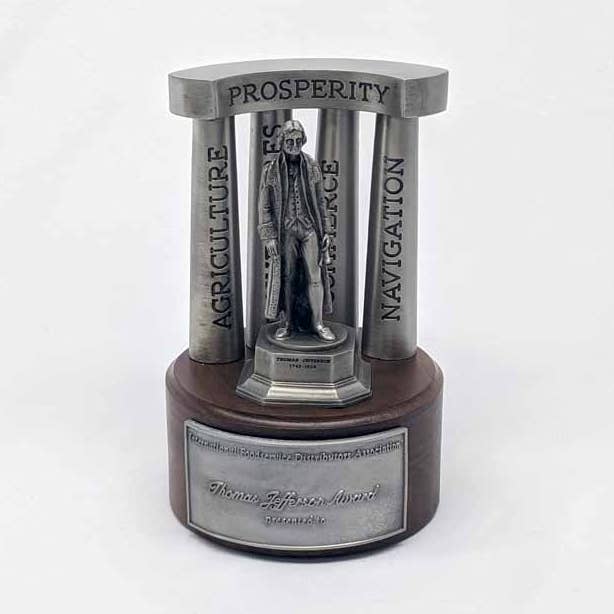 Thomas Jefferson Trophy Wood Base - 7.75”H. for wholesale by Oldani Brothers