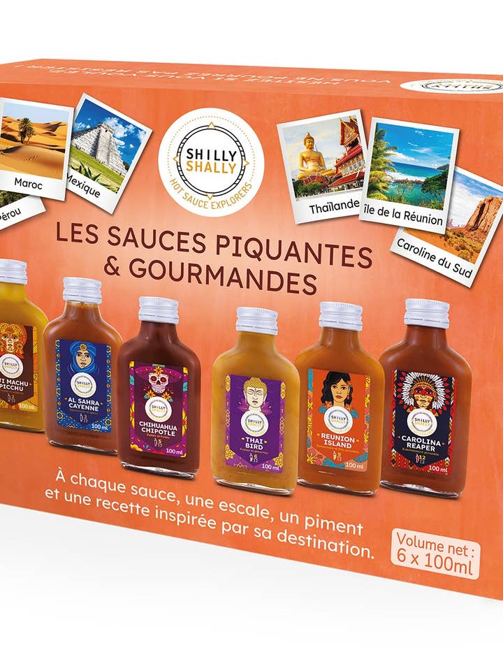 Coffret cadeau de 6 sauces pimentées - Le tour du monde piquant et gourmand pour la vente par Shilly Shally