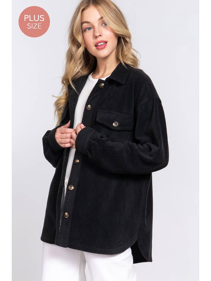 Blk Black Long Sleeve Notched Collar Front Pocket Fleece Jacket (Copy) for wholesale on Faire