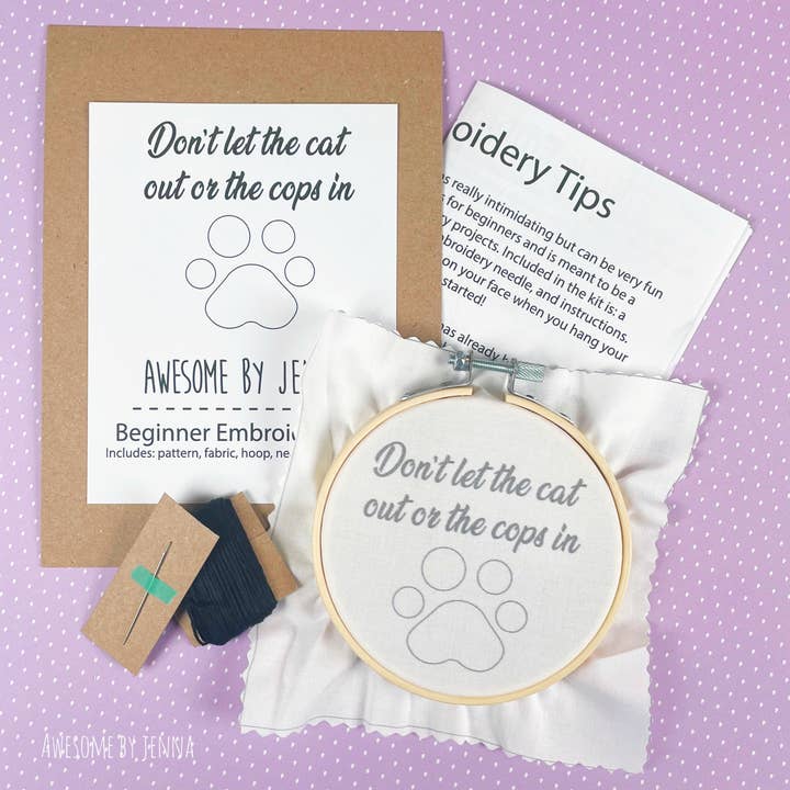 Cat/Cop DIY Hand Embroidery Kit for wholesale by Awesome by Jenna