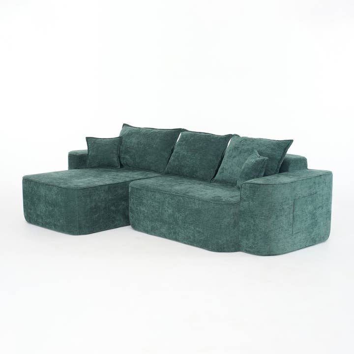 Sofá seccional en forma de L de chenilla verde moderno con chaise longue para venta al por mayor de BlakOutlet