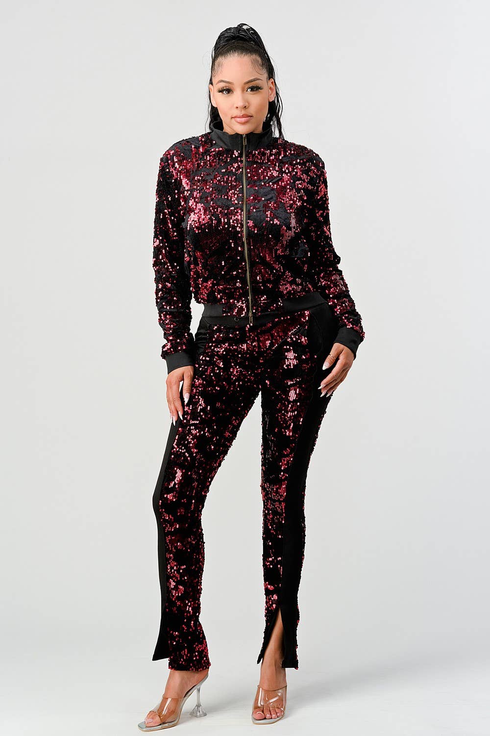 Boswell – Engroshandel Træningsdragt – til kvinder – Træningssæt med lynlås og palietter foran8