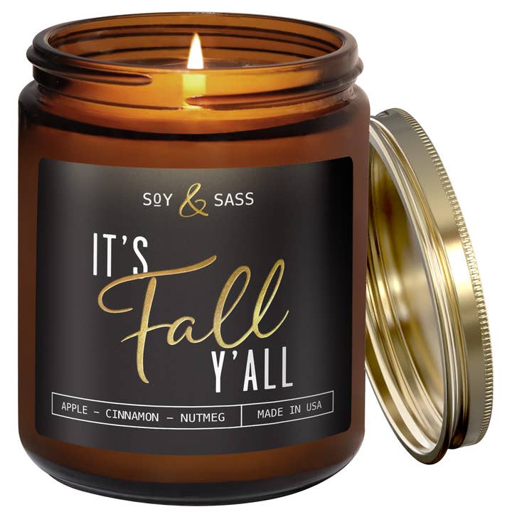It's Fall Y'all Soy candle 9oz - Fall Candles MADE IN USA for wholesale by Soy and Sass