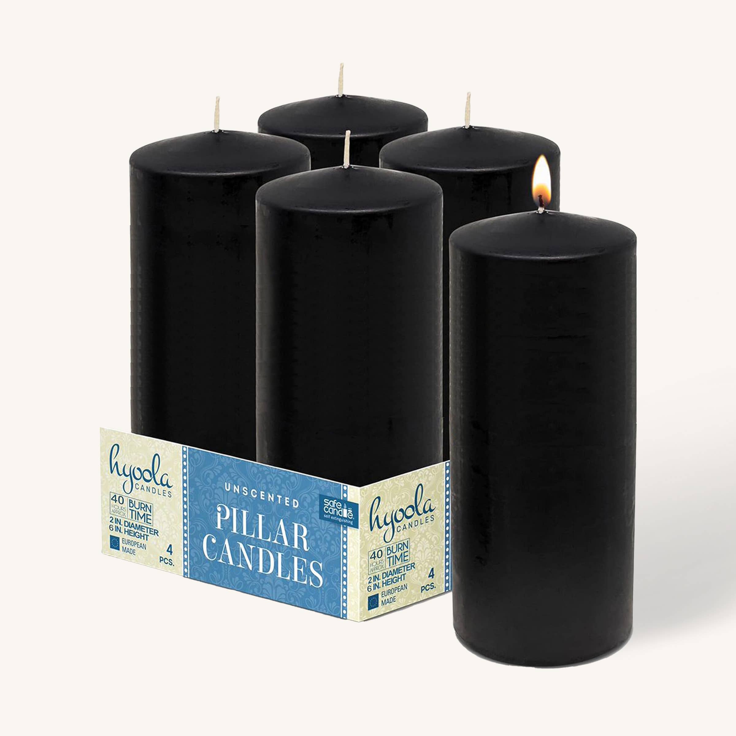 Hyoola Candles - Wholesale Pillar Candle - Black Pillar Candles - 2" x 8" - 4 Pack1