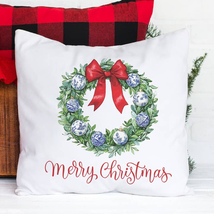Canary Road - Wholesale Throw/Decorative Pillow - Chinoiserie Blue Christmas Holiday Pillow Decor Preppy