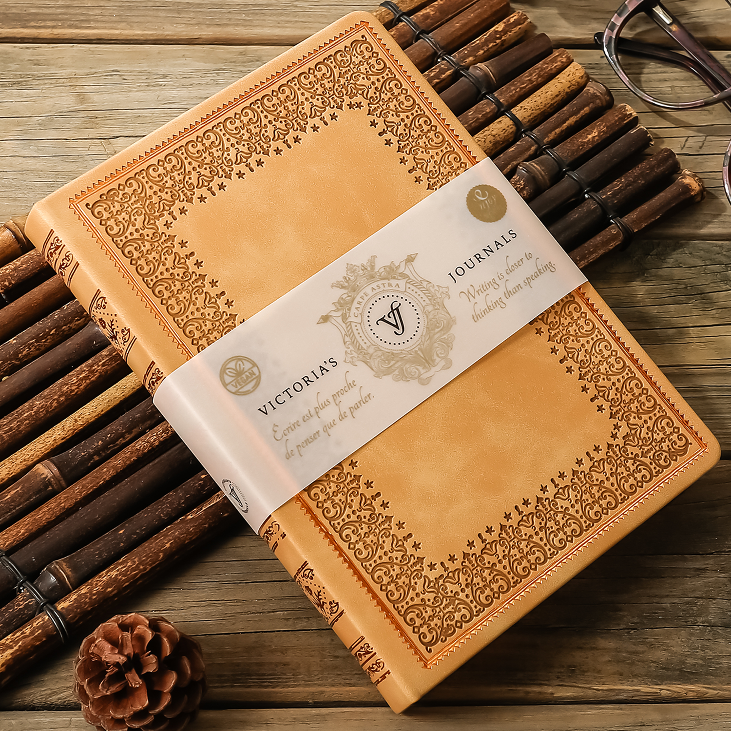 Victoria's Journals - Wholesale Journal/Diary - Baroque Brown/Tan Journal – Lined Hardcover Vintage Diary1