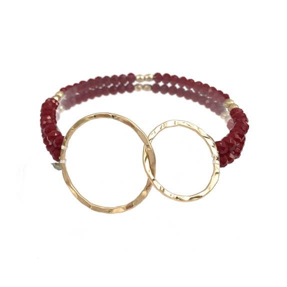 Bracciale elasticizzato a doppio filo marrone con cristalli opachi per la vendita all'ingrosso da parte di What's Hot