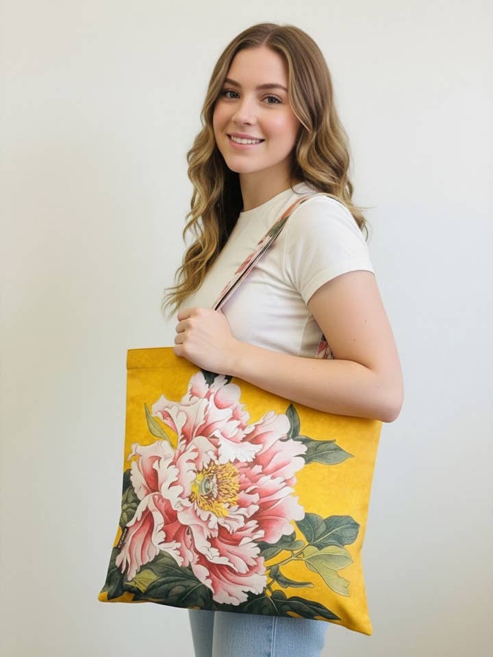 Schultertasche mit pink-goldenem Pfingstrosen-Luxusdruck für den Großhandel von JC Sunny Fashion