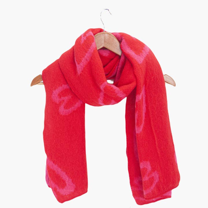 Sarta Accessories - Wholesale Scarf - Women's - Zuri Red/Pink Sketched hearts Heavyweight Scarf3