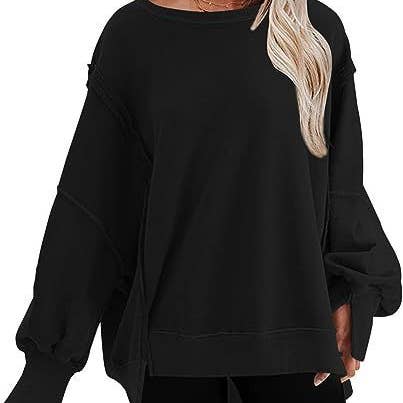 Sheer Trend - Wholesale Sweatshirt – Women's - Solid Color Round Neck Long Sleeve Loose Sweatshirt9