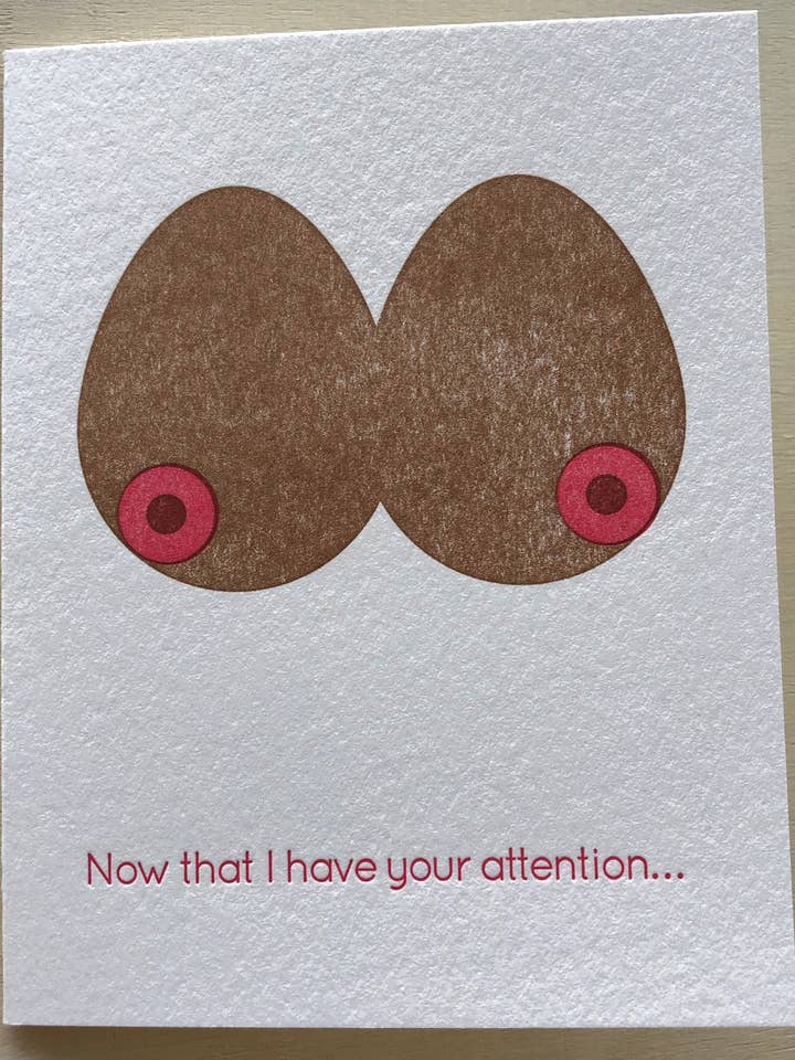 Attention (Seins) pour la vente par Warrior Printress Letterpress and Design