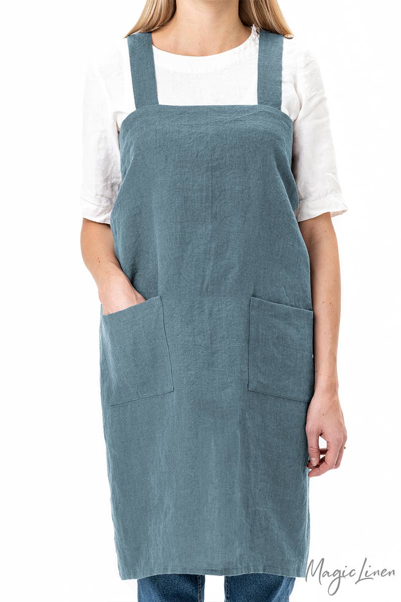 MagicLinen (We handle U.S. import procedures for you) – wholesale Apron – Japanese cross back linen apron in various colors2